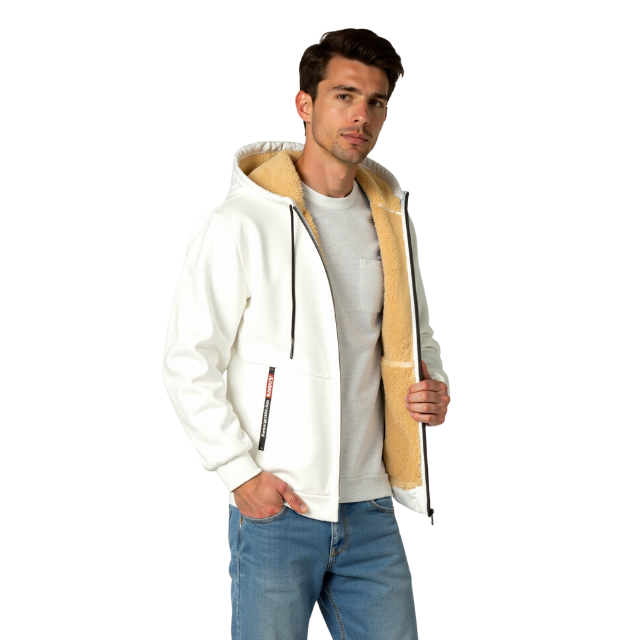 Herre hoodie med sherpa foring og lynlås – varm og funktionel til efterår og vinter