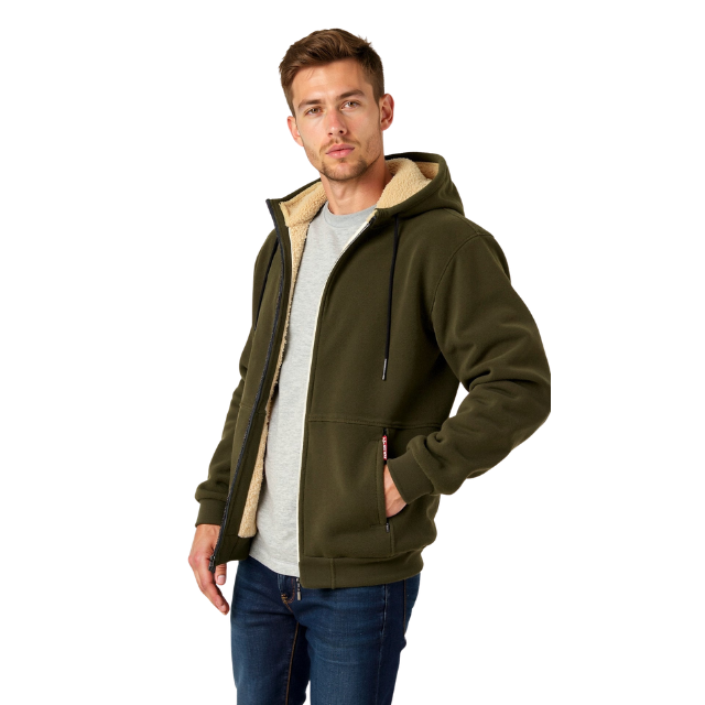 Herre hoodie med sherpa foring og lynlås – varm og funktionel til efterår og vinter