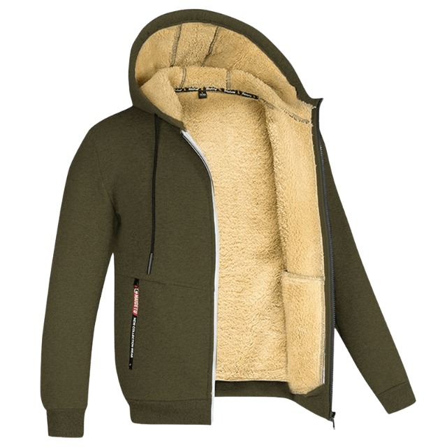 Herre hoodie med sherpa foring og lynlås – varm og funktionel til efterår og vinter