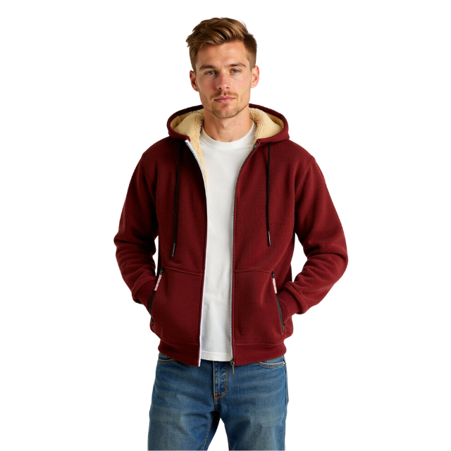 Herre hoodie med sherpa foring og lynlås – varm og funktionel til efterår og vinter