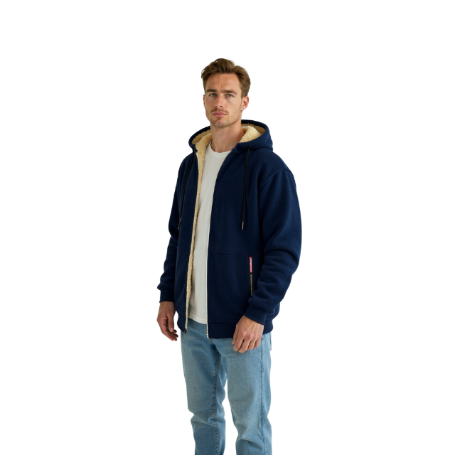 Herre hoodie med sherpa foring og lynlås – varm og funktionel til efterår og vinter