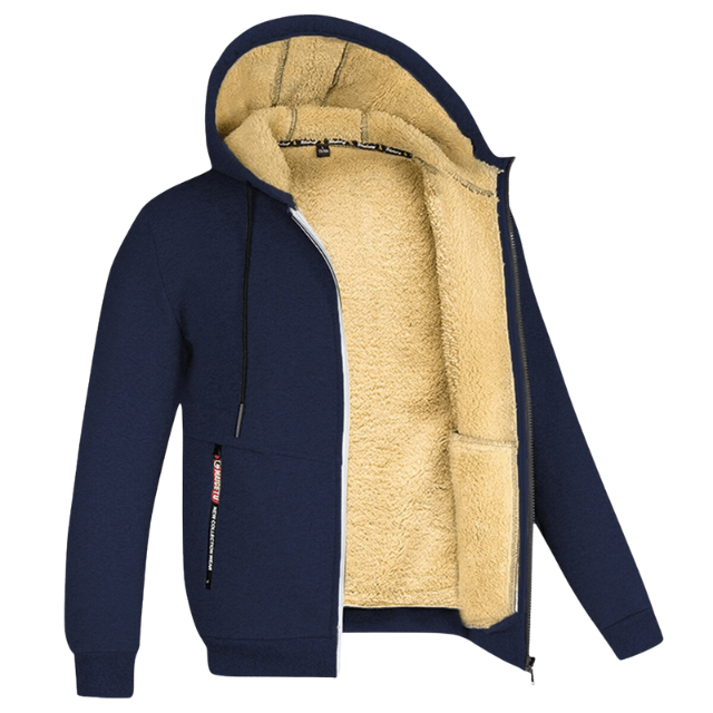 Herre hoodie med sherpa foring og lynlås – varm og funktionel til efterår og vinter