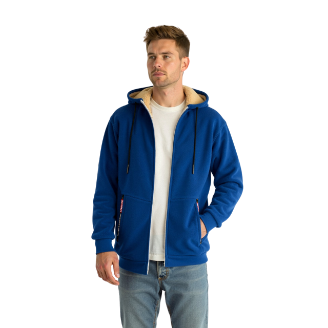 Herre hoodie med sherpa foring og lynlås – varm og funktionel til efterår og vinter