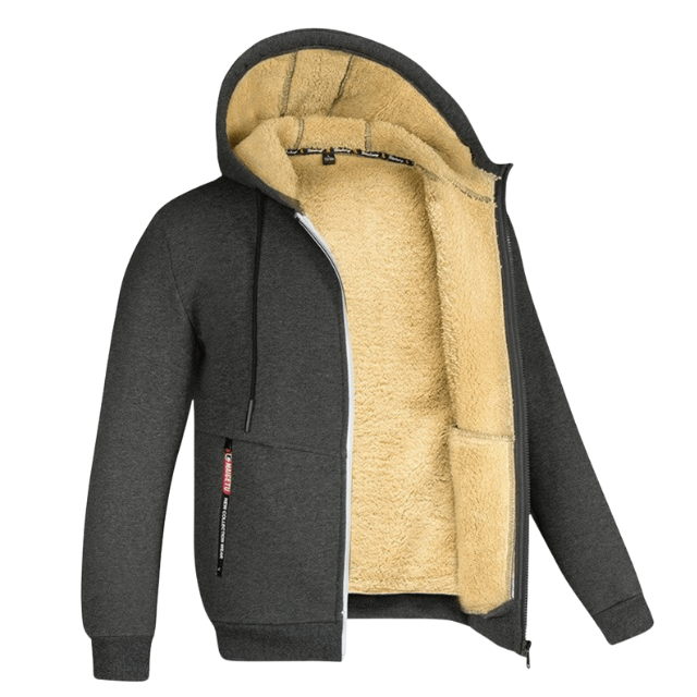 Herre hoodie med sherpa foring og lynlås – varm og funktionel til efterår og vinter