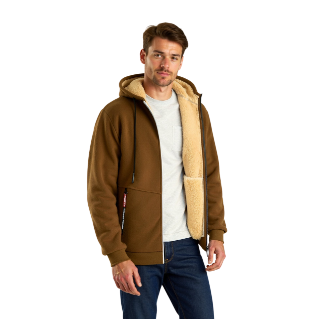 Herre hoodie med sherpa foring og lynlås – varm og funktionel til efterår og vinter