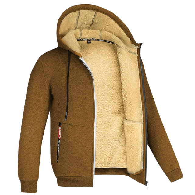 Herre hoodie med sherpa foring og lynlås – varm og funktionel til efterår og vinter